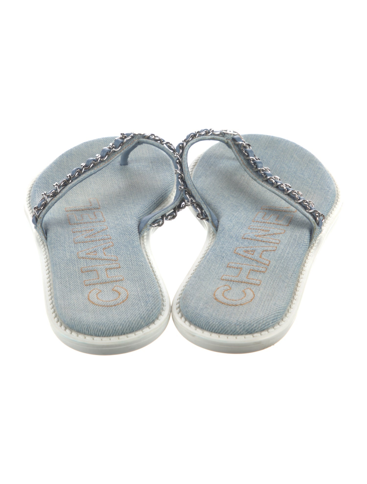 Chanel Interlocking CC Logo Denim Flip Flops